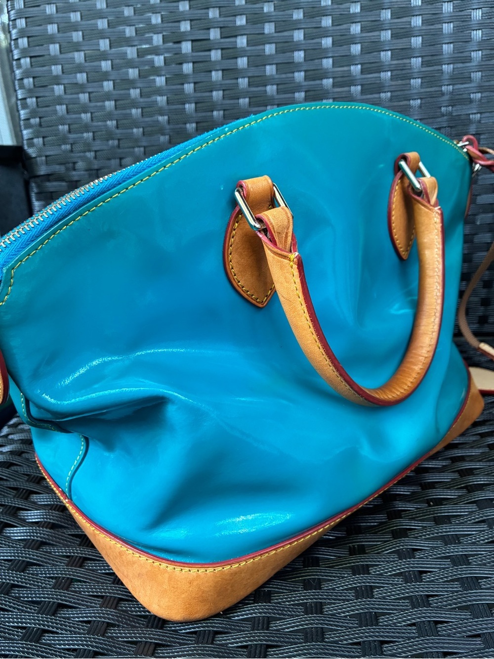 Dooney & Bourke Turquoise Patent Leather Tote with Matching Wristlet - Picture 8 of 16